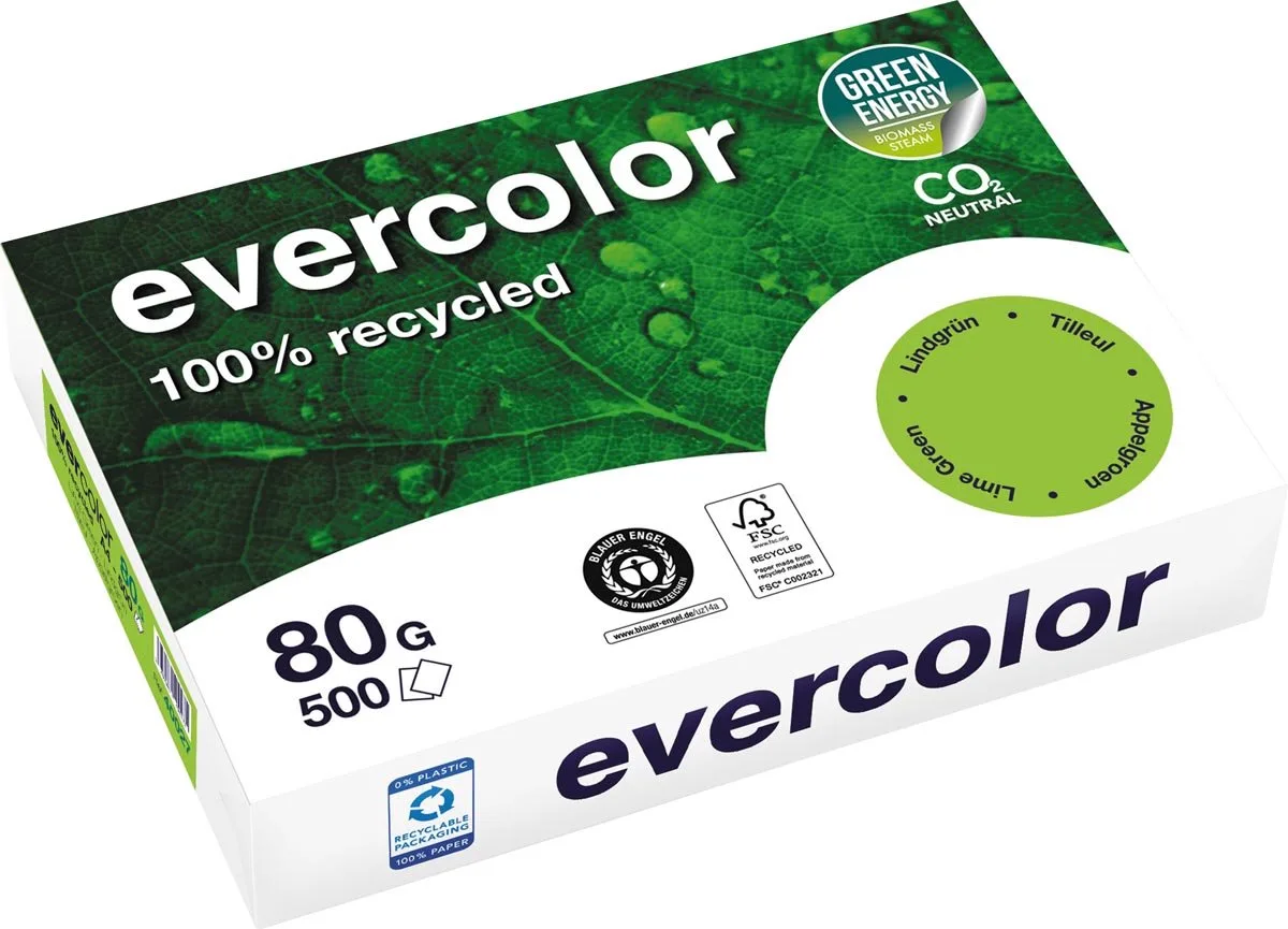 Evercolor, gekleurd gerecycleerd papier, 80 g, 500 vel, appelgroen 5 stuks de Clairefontaine en A4 – photo produit