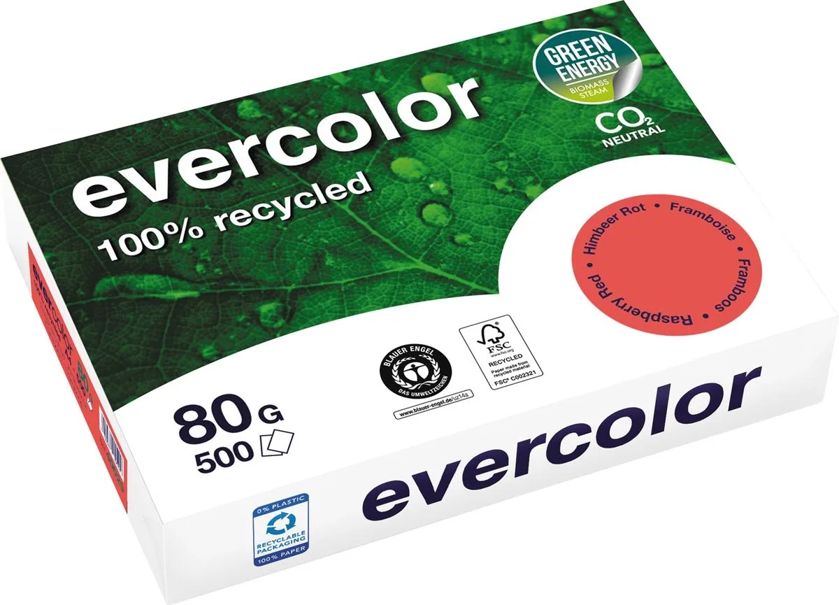 Evercolor, gekleurd gerecycleerd papier, 80 g, 500 vel, framboos 5 stuks de Clairefontaine en A4 – photo produit