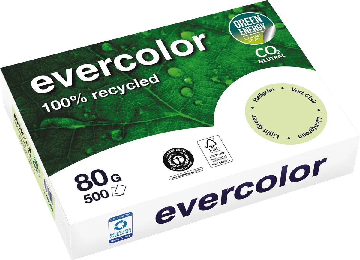 Evercolor, gekleurd gerecycleerd papier, 80 g, 500 vel, lichtgroen 5 stuks de Clairefontaine en A4 – photo produit