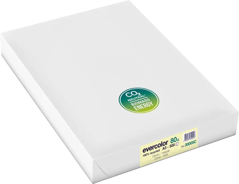 Evercolor gekleurd gerecycleerd papier, A3, 80 g, 500 vel, geel van Clairefontaine – productfoto