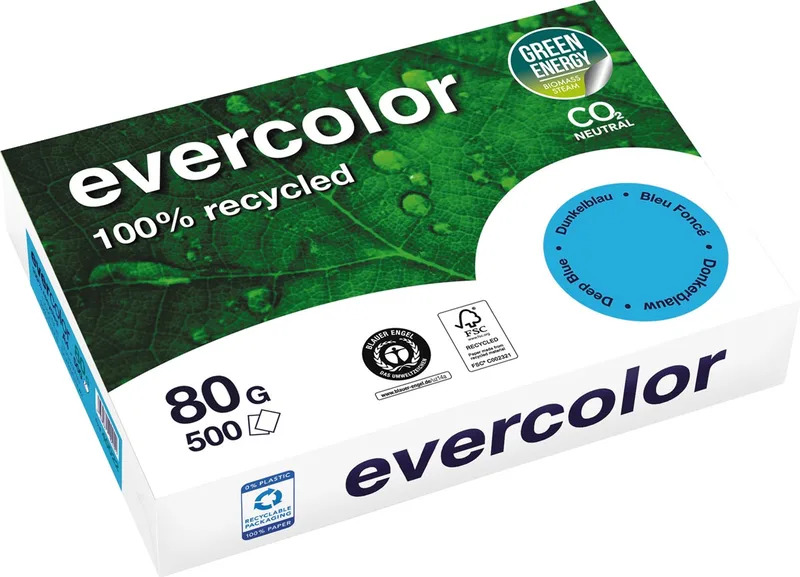 Evercolor, gekleurd gerecycleerd papier, A4, 80 g, 500 vel, donkerblauw by Clairefontaine – product photo