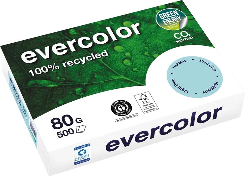 Evercolor, gekleurd gerecycleerd papier, A4, 80 g, 500 vel, helblauw van Clairefontaine – productfoto