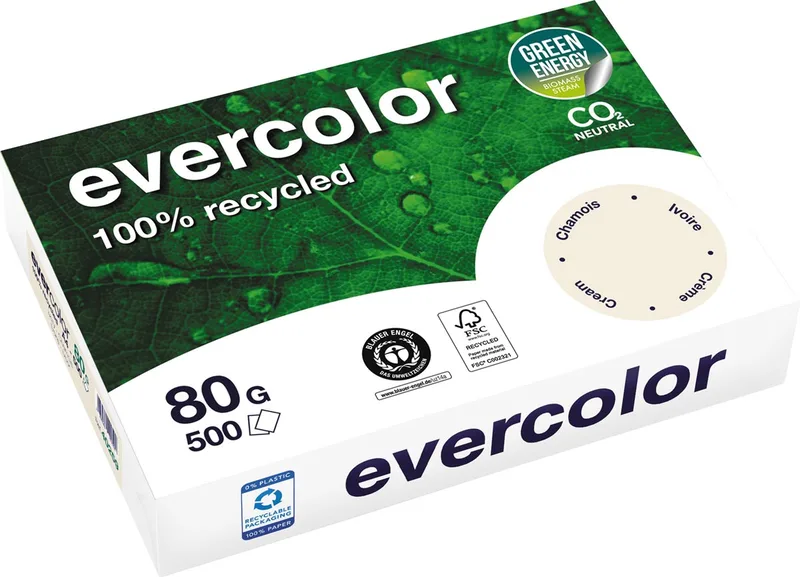 Evercolor, gekleurd gerecycleerd papier, A4, 80 g, 500 vel, ivoor van Clairefontaine – productfoto