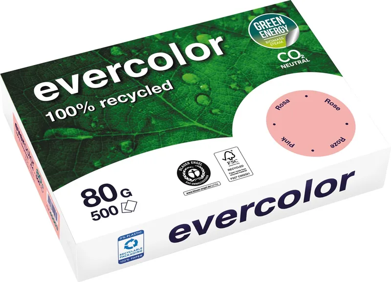 Evercolor, gekleurd gerecycleerd papier, A4, 80 g, 500 vel, roze van Clairefontaine – productfoto