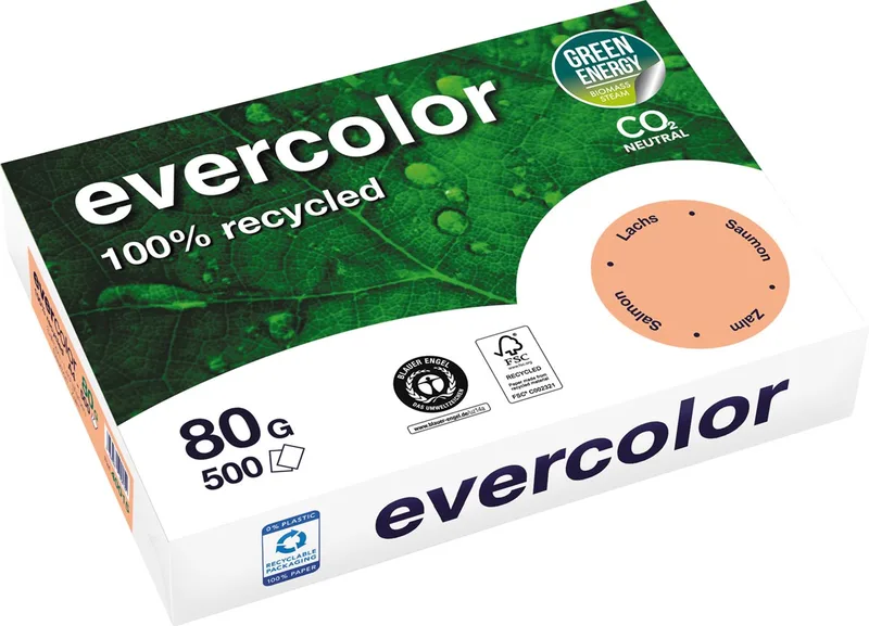 Evercolor, gekleurd gerecycleerd papier, A4, 80 g, 500 vel, zalm by Clairefontaine – product photo