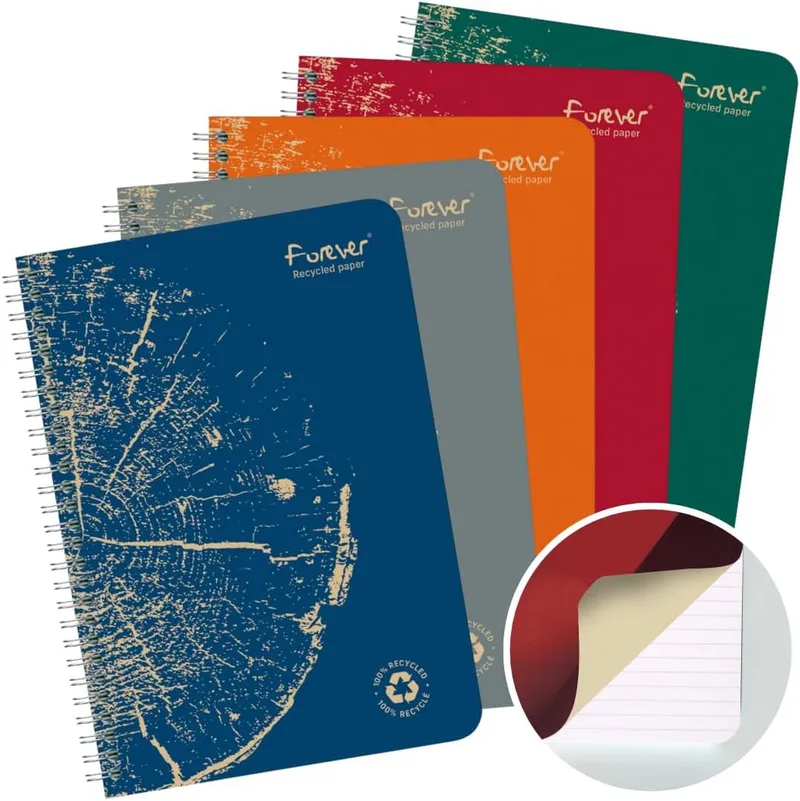 FOREVER spiraalschrift, gerecycleerd, A5, 90g, 120 bladzijden, gelijnd, assorti by Clairefontaine – product photo