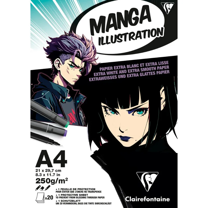 Illustration Manga Bloc collé 20 feuilles A4, 250 g de Clairefontaine – photo produit