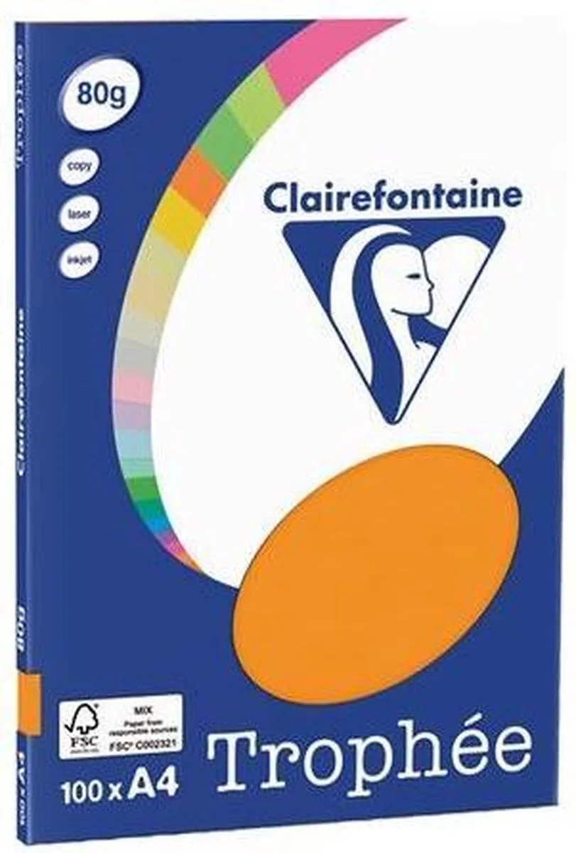 Kopieerpapier - Fluor - 80gr 100 vel de Clairefontaine en Orange – photo produit