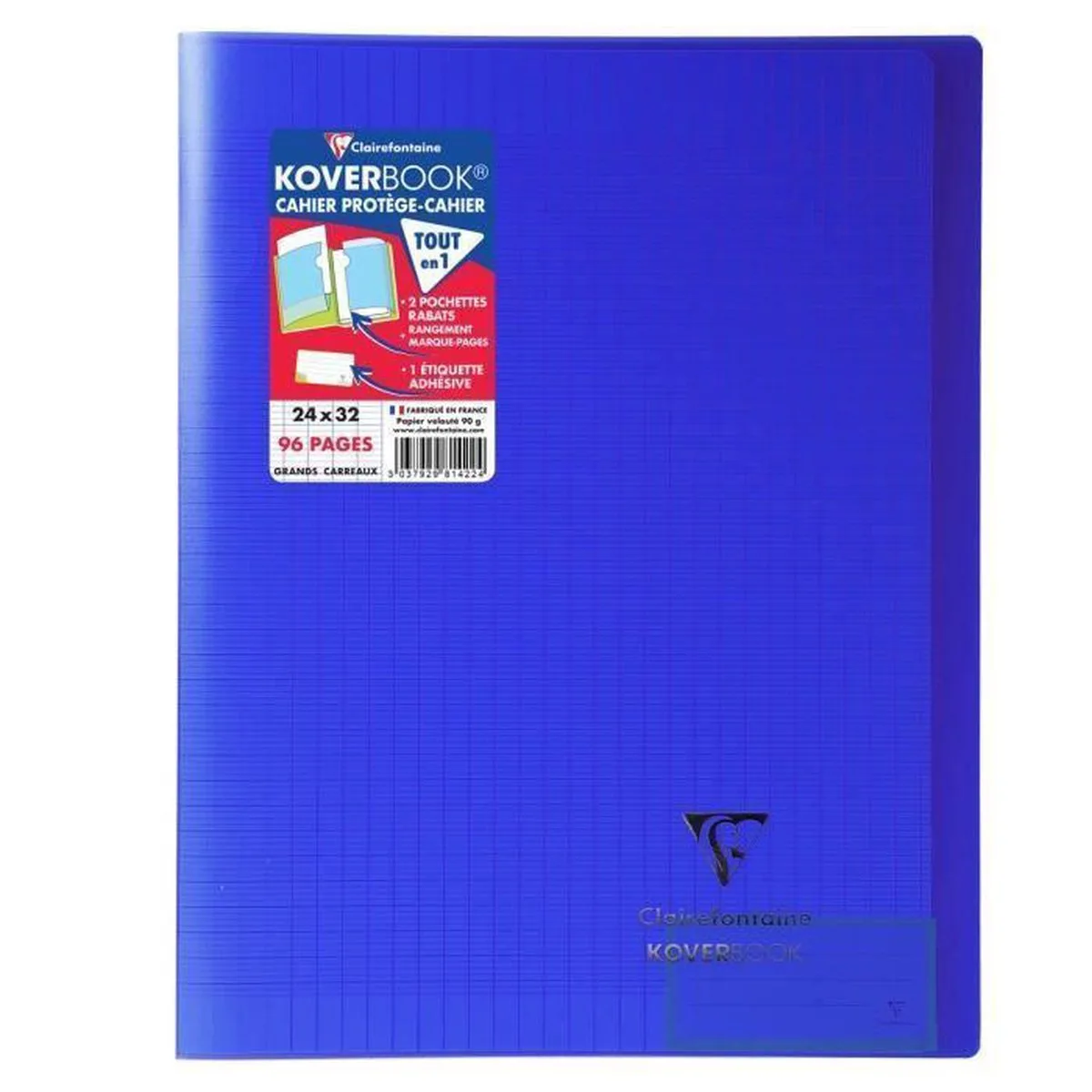 Koverbook Notitieboek 96 pagina's met flappen - 240 x 320 mm - Seyes-papier PEFC 90 g van Clairefontaine in Marineblauw – productfoto