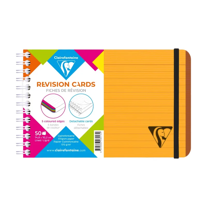 Linicolor Revision Cards carnet reliure intégrale 14,8x10,2cm de 50 fiches détachables ligné Orange papier 170g de Clairefontaine – photo produit