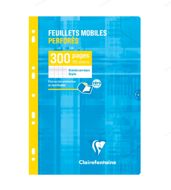 Lot de 1 classeur à feuilles libres + 1 classeur à copie recto verso de 300 pages (grands carrés) de Clairefontaine – photo produit