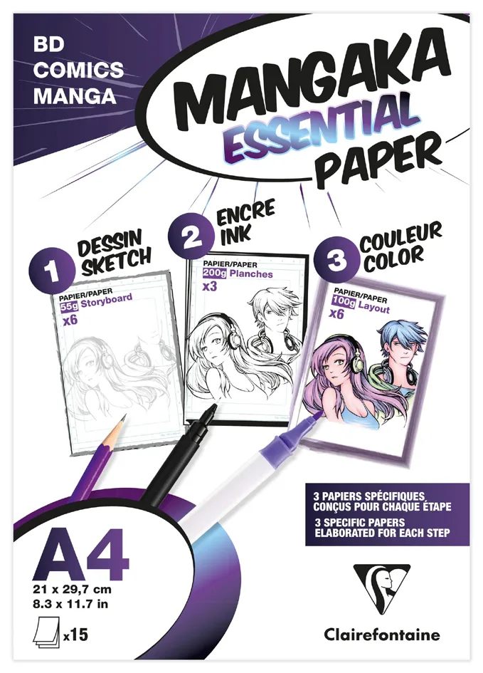 Manga Papier, DIN A4, weiß, 15 Blatt van Clairefontaine – productfoto