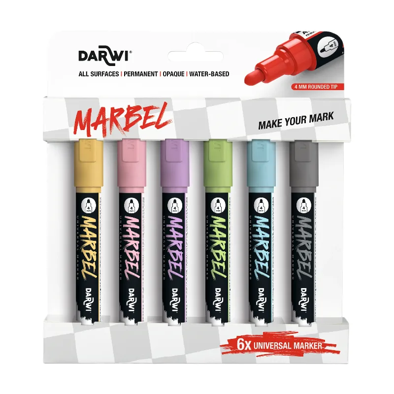 Marbel Set de 6 Marqueurs Universel Pointe Ronde Médium 4mm Assortiment Pastel de Clairefontaine – photo produit