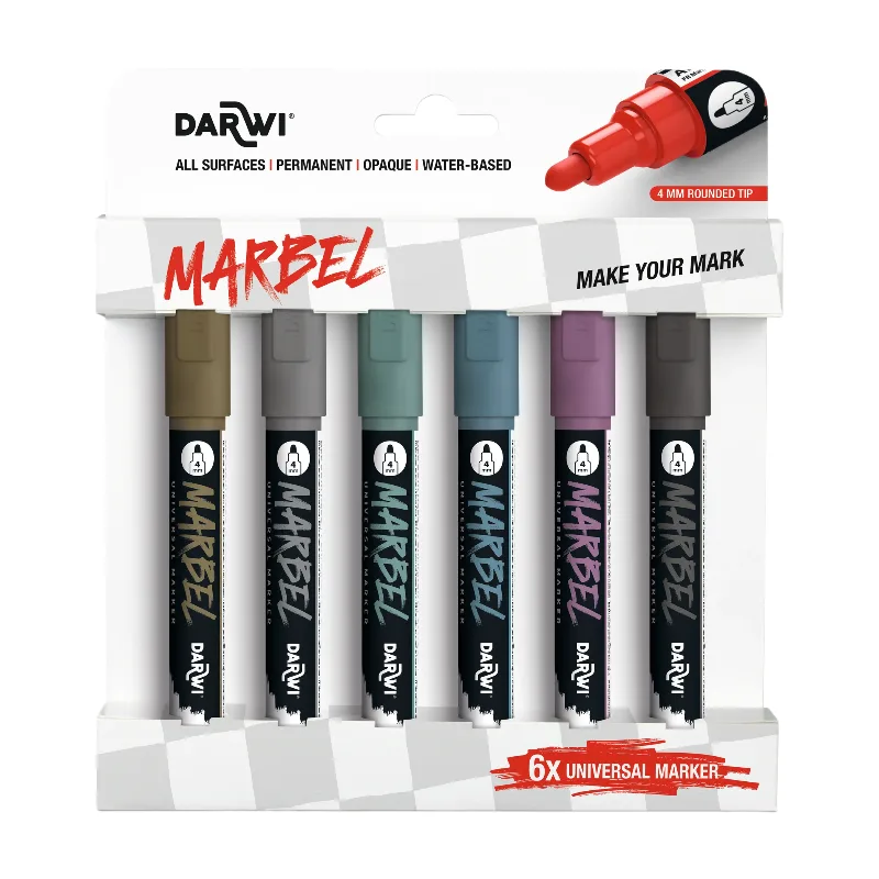 Marbel Set de 6 Marqueurs Universel Pointe Ronde Médium 4mm Assortiment Métallique de Clairefontaine – photo produit