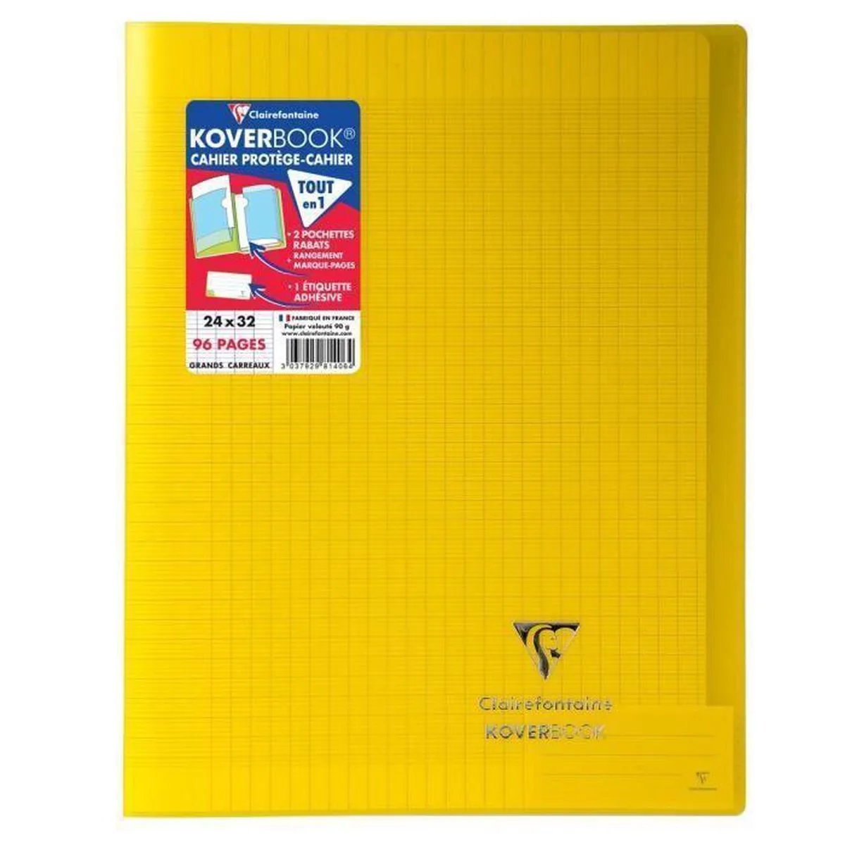 notitieboek met KOVERBOOK-steken - 24 x 32 - 96 pagina's Seyes - doorzichtige Polypro-cover van Clairefontaine in Geel – productfoto