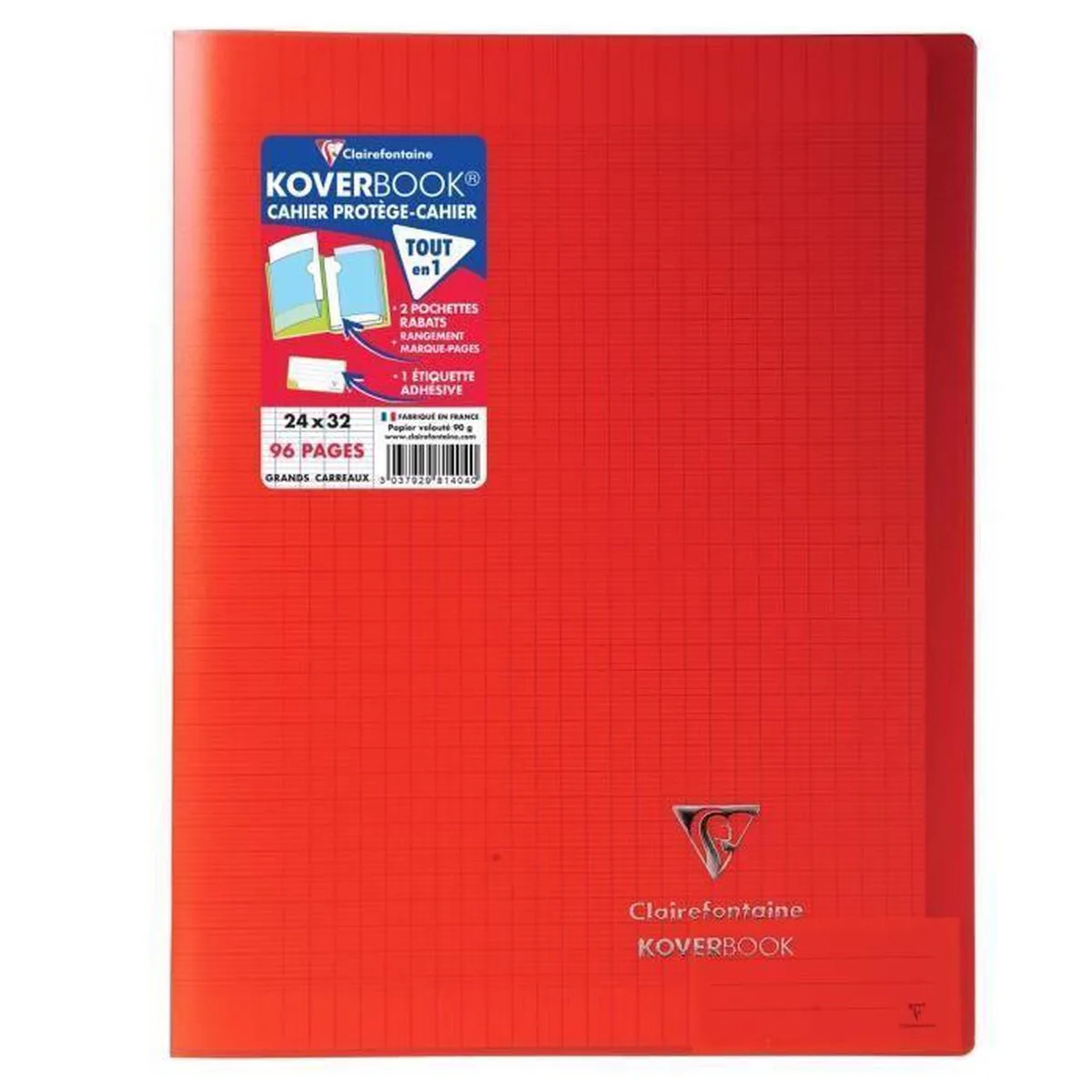 notitieboek met KOVERBOOK-steken - 24 x 32 - 96 pagina's Seyes - doorzichtige Polypro-omslag van Clairefontaine in Rood – productfoto