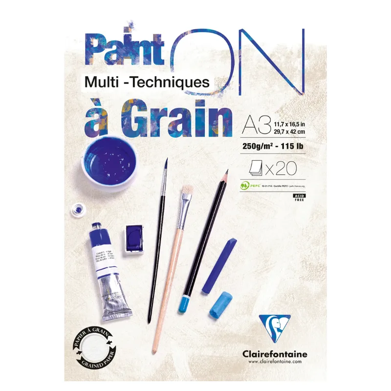 Paint'ON bloc de papier à grain collé A3, 20 feuilles, 250 g de Clairefontaine – photo produit