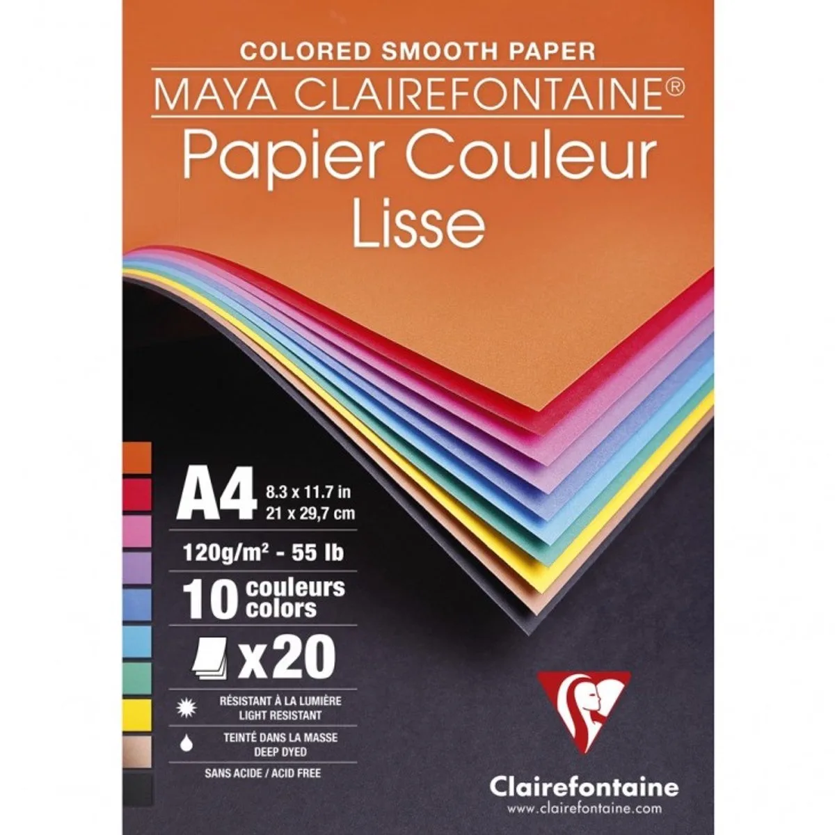Papier 10 kleuren - A4 20 vel - 120 grams fra Clairefontaine i Assorti – produktbillede