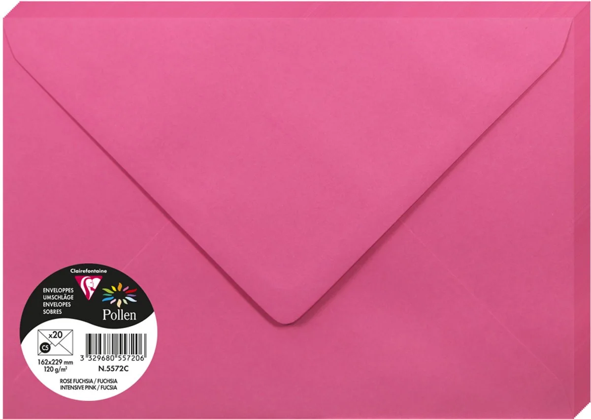 Pollen - Enveloppe - C5 - 162x229mm - Intensief Roze - 20 Stuks by Clairefontaine in Fuchsia – product photo