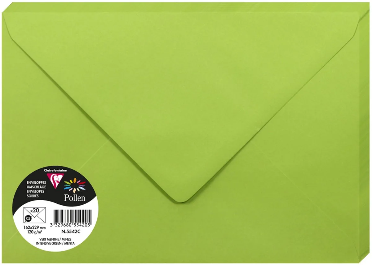 Pollen - Enveloppe - C5 - 162x229mm - Munt von Clairefontaine in Grün – Produktfoto