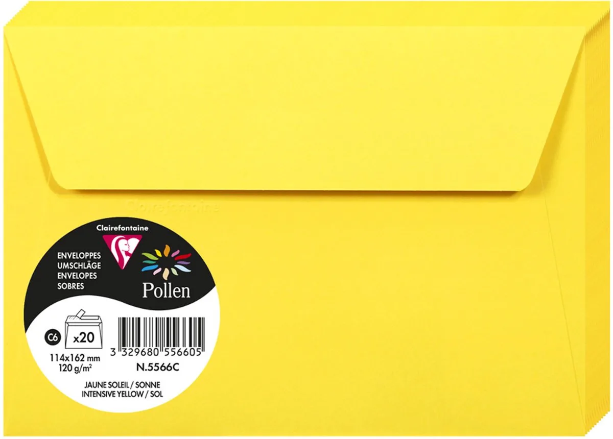 Pollen - Enveloppe - C6 - 114x162mm - Zon - Intensief - 20 Stuks by Clairefontaine in Yellow – product photo