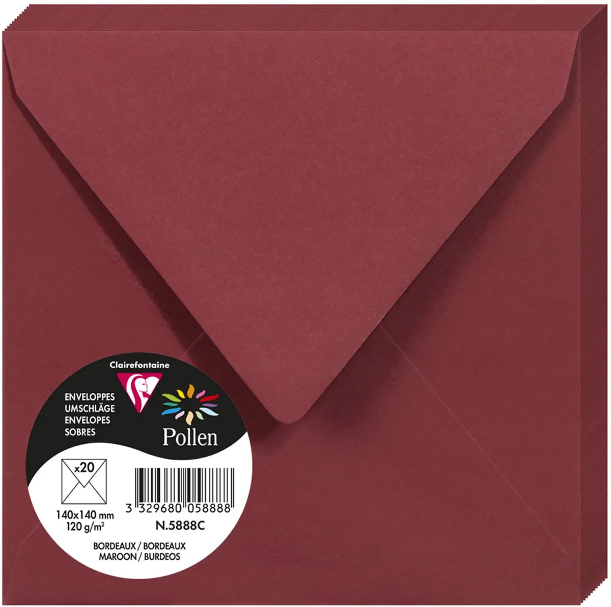 Stuifmeel van Clairefontaine enveloppe 140 mm, clementine de Clairefontaine en Bordeaux – photo produit