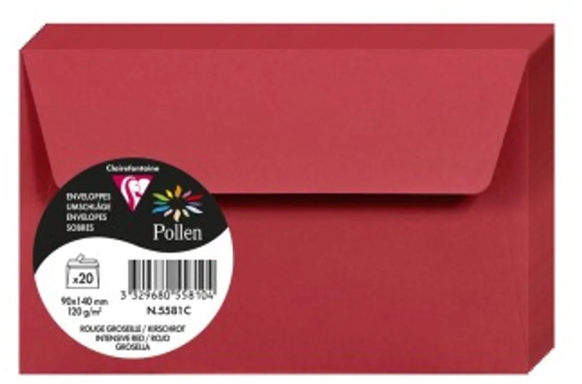Stuifmeel van Clairefontaine enveloppe 90x140 mm, kersenrood de Clairefontaine en Rouge – photo produit