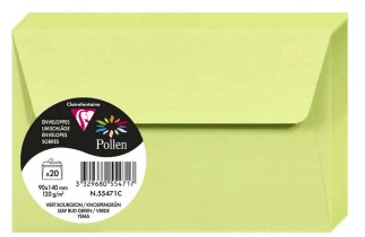 Stuifmeel van Clairefontaine enveloppe 90x140 mm, knop de Clairefontaine en Vert – photo produit