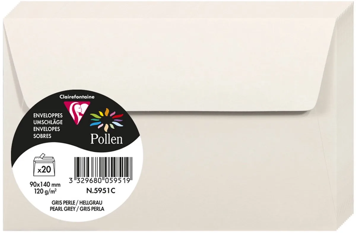Stuifmeel van Clairefontaine enveloppe 90x140 mm de Clairefontaine en Gris clair – photo produit