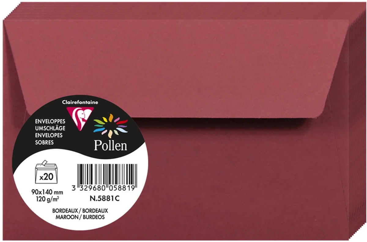 Stuifmeel van Clairefontaine enveloppe 90x140 mm, lila von Clairefontaine in Bordeaux – Produktfoto