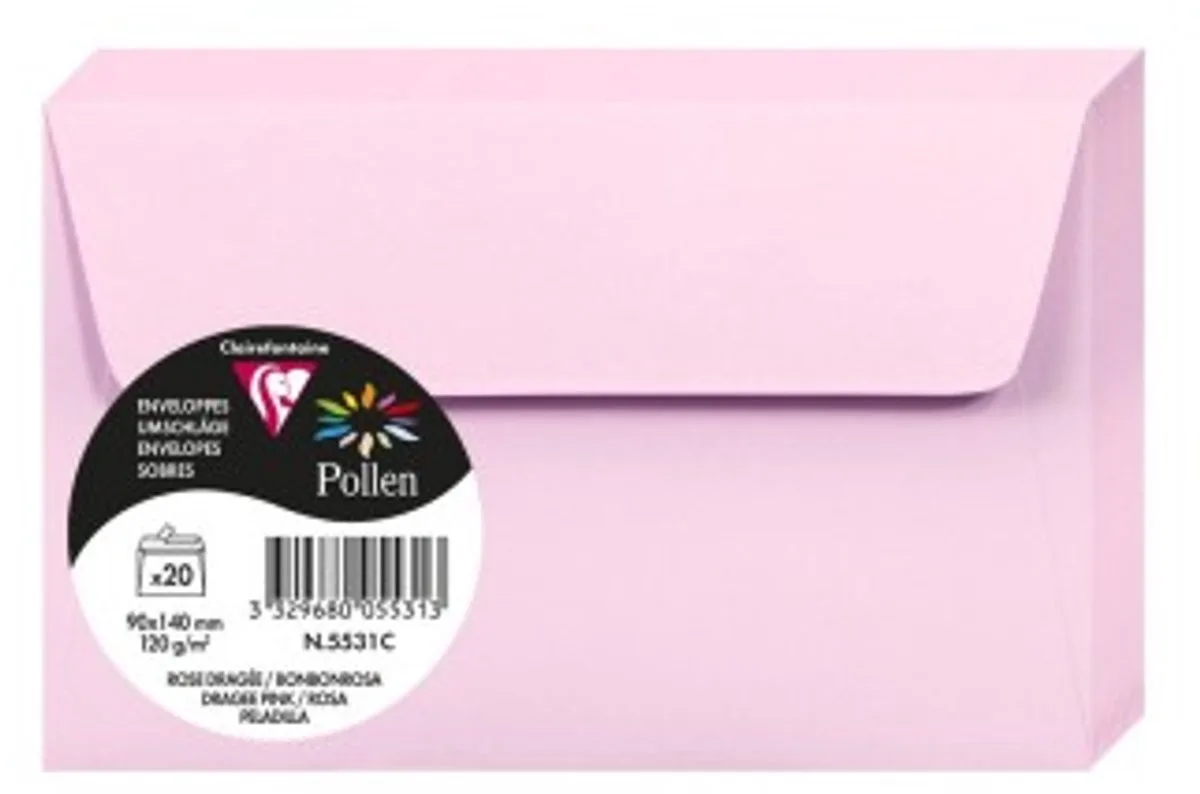 Stuifmeel van Clairefontaine enveloppe 90x140 mm, snoepjesroze de Clairefontaine en Rose – photo produit