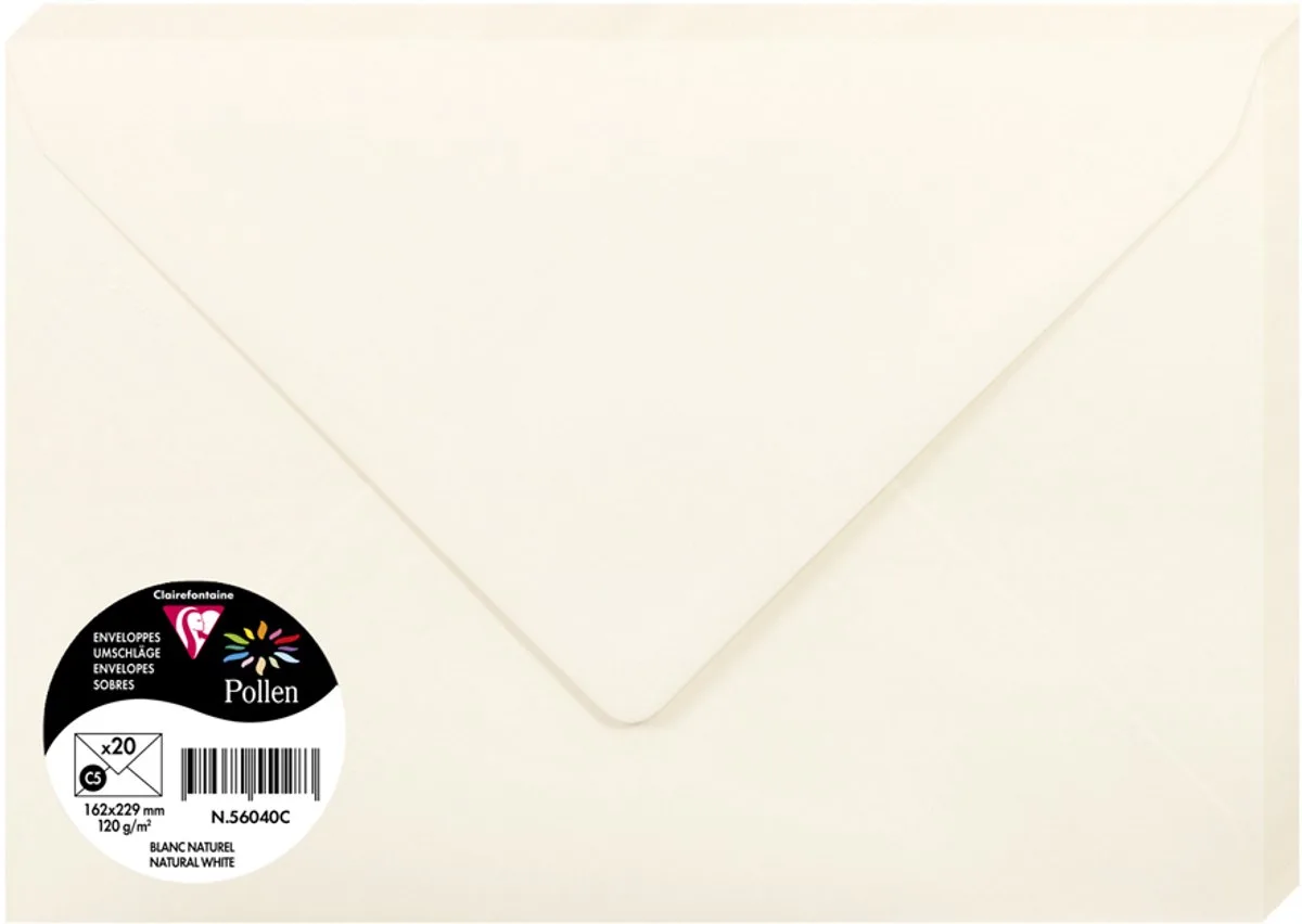 Stuifmeel van Clairefontaine enveloppe C5 de Clairefontaine en Parelmoerwit – photo produit
