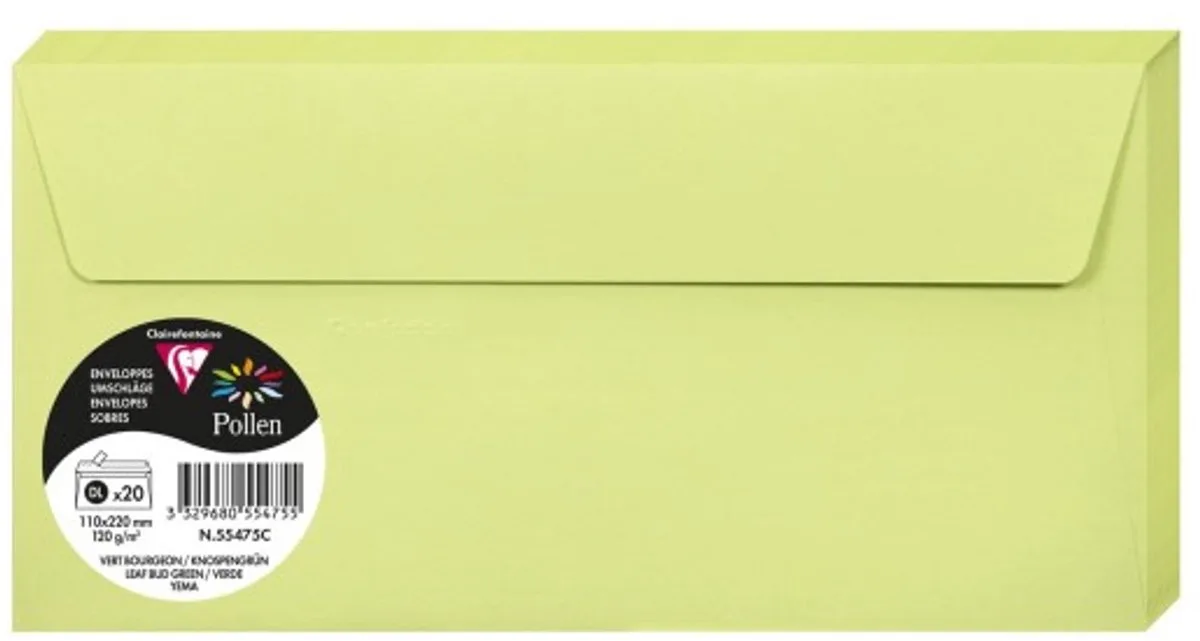Stuifmeel van Clairefontaine enveloppe DL, knop van Clairefontaine in Groen – productfoto