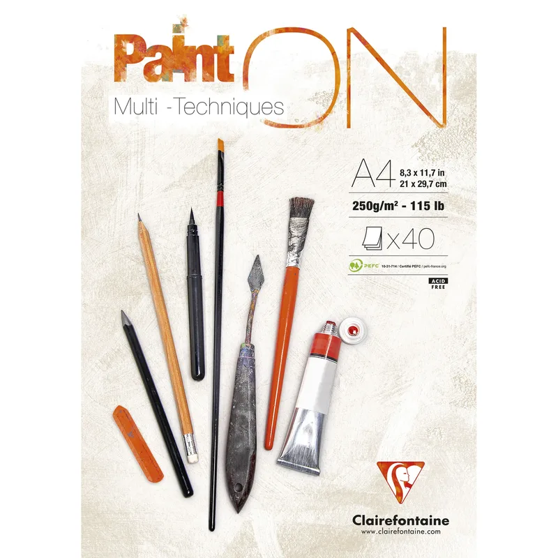 Tekenblok clairefontaine paint on a4 40 vel 250g | 4 stuks von Clairefontaine – Produktfoto