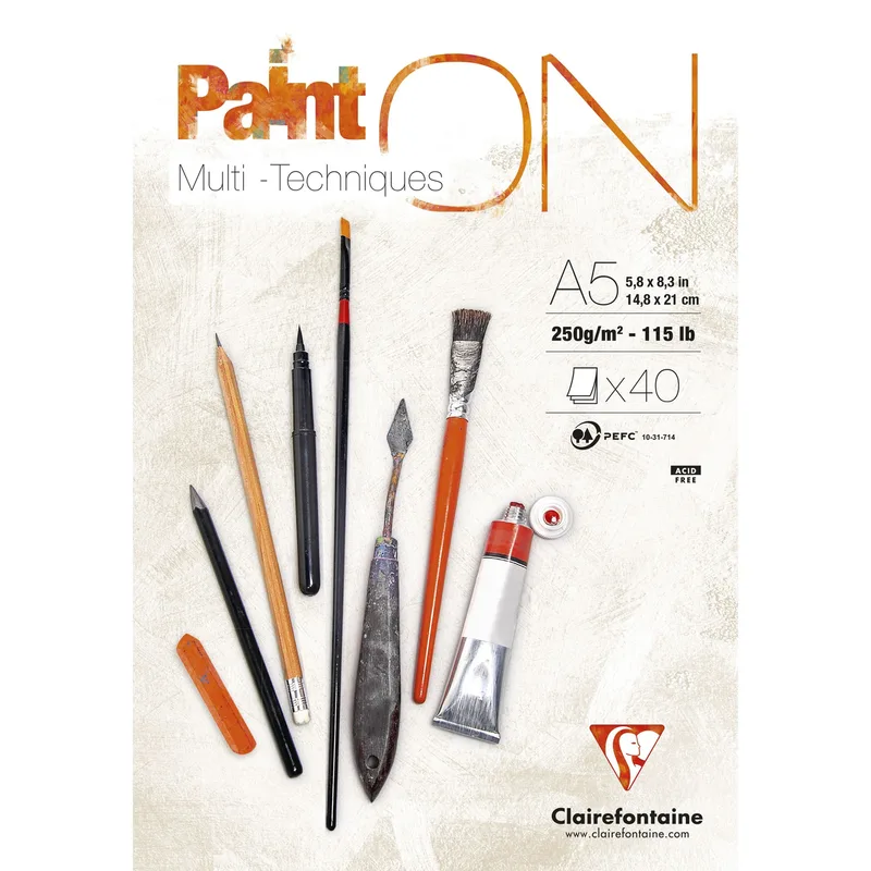 Tekenblok clairefontaine paint on a5 40 vel 250g | 4 stuks von Clairefontaine – Produktfoto