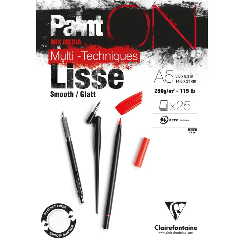 Tekenblok clairefontaine paint on a5 glad 25v 250g | 4 stuks von Clairefontaine – Produktfoto