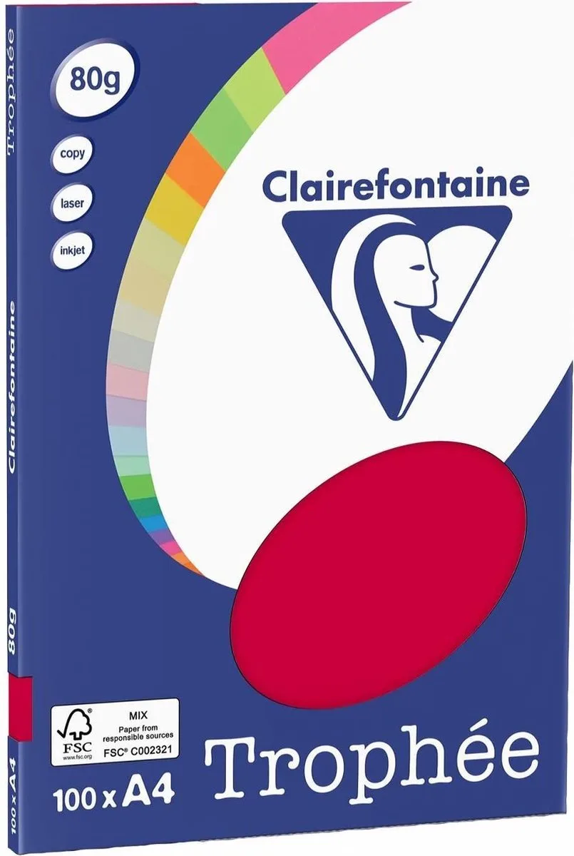 Trophée - Bessen Rood - kopieerpapier- A4 80 gram - 100 vellen van Clairefontaine in Bessenrood – productfoto