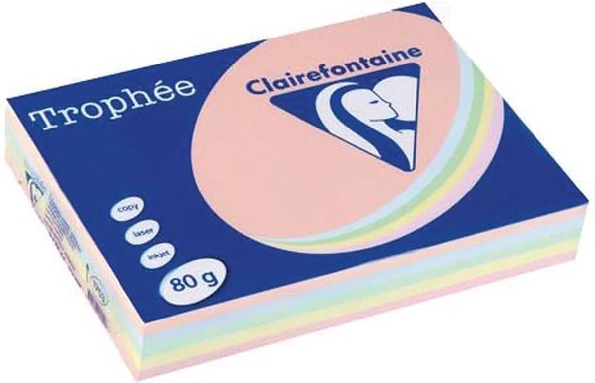 Trophée gekleurd papier, 80 g, 5 x 100 vel, geassorteerde kleuren 5 stuks by Clairefontaine in A4 – product photo