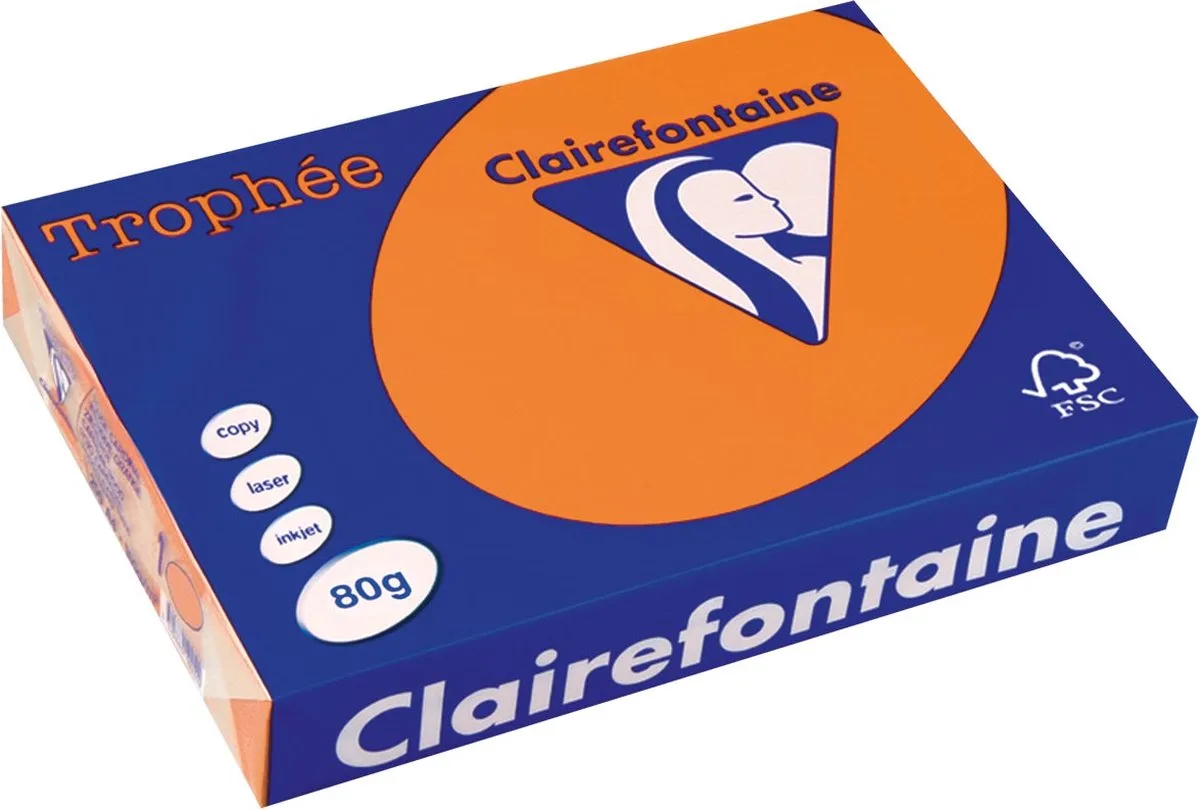 Trophée gekleurd papier, A4, 80 g, 500 vel, 5 stuks van Clairefontaine in Oranje – productfoto