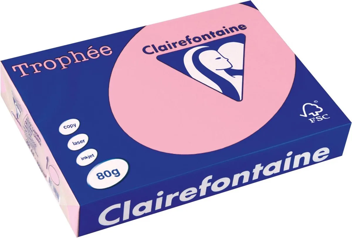 Trophée gekleurd papier, A4, 80 g, 500 vel, 5 stuks van Clairefontaine in Roze – productfoto