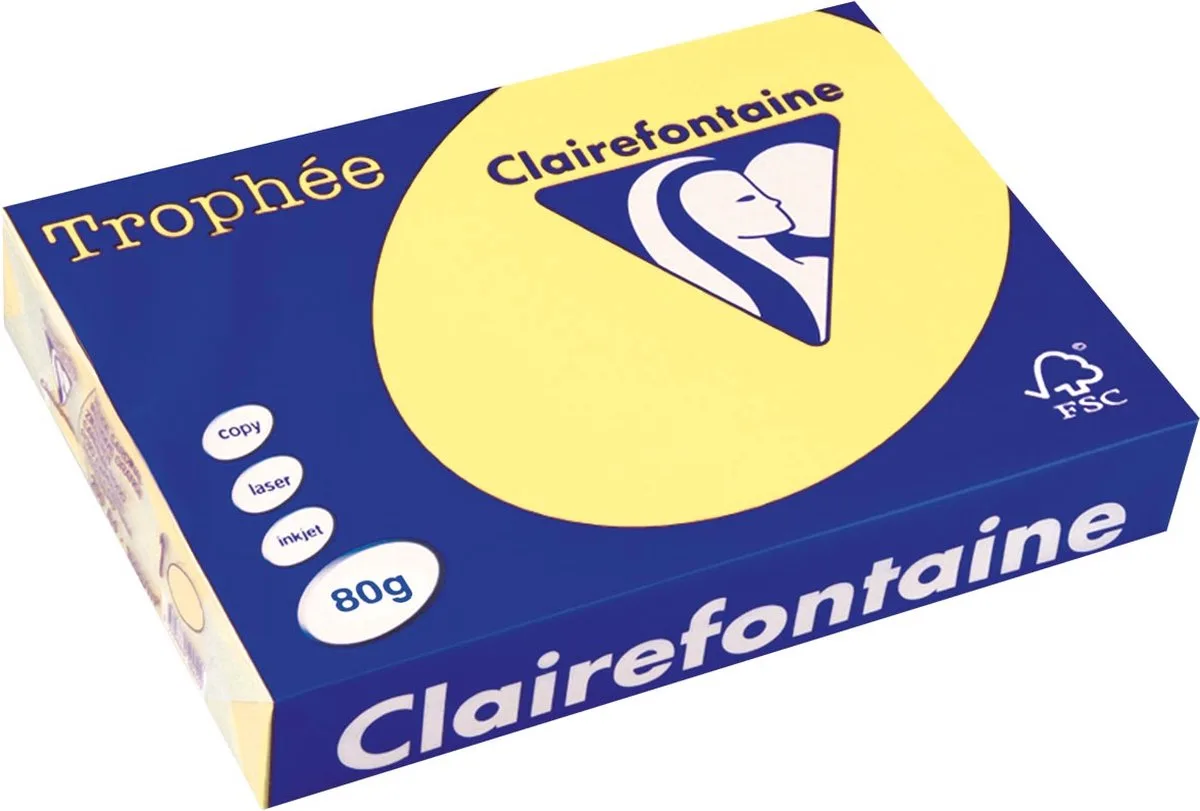 Trophée gekleurd papier, A4, 80 g, 500 vel, citroengeel 5 stuks de Clairefontaine en Jaune – photo produit