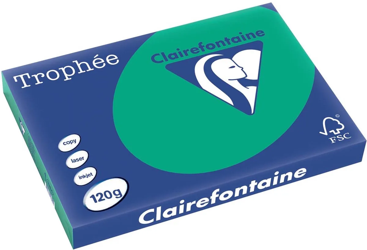 Trophée Intens, gekleurd papier, 120 g, 250 vel, dennengroen 5 stuks fra Clairefontaine i A3 – produktbillede