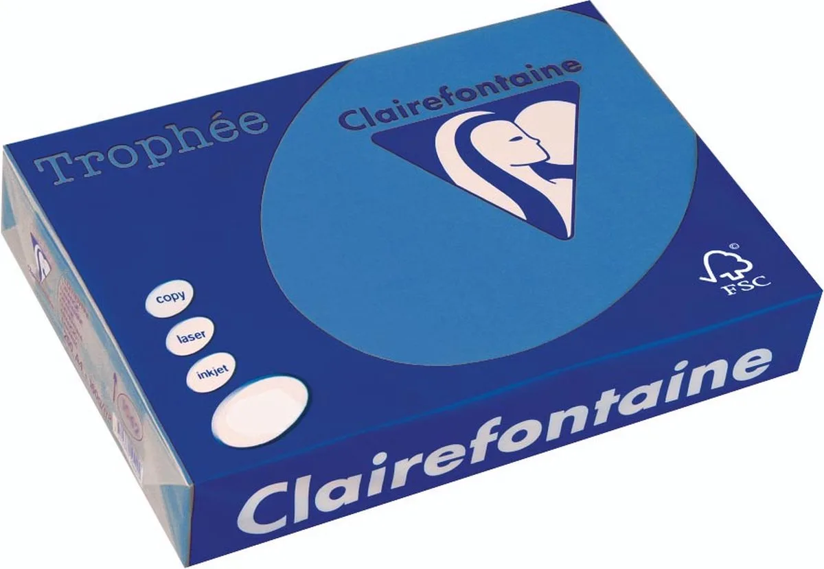 Trophée Intens, gekleurd papier, 120 g, 250 vel, turkoois 5 stuks de Clairefontaine en A3 – photo produit