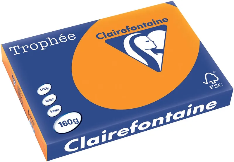 Trophée Intens, gekleurd papier, A3, 160 g, 250 vel, feloranje van Clairefontaine – productfoto