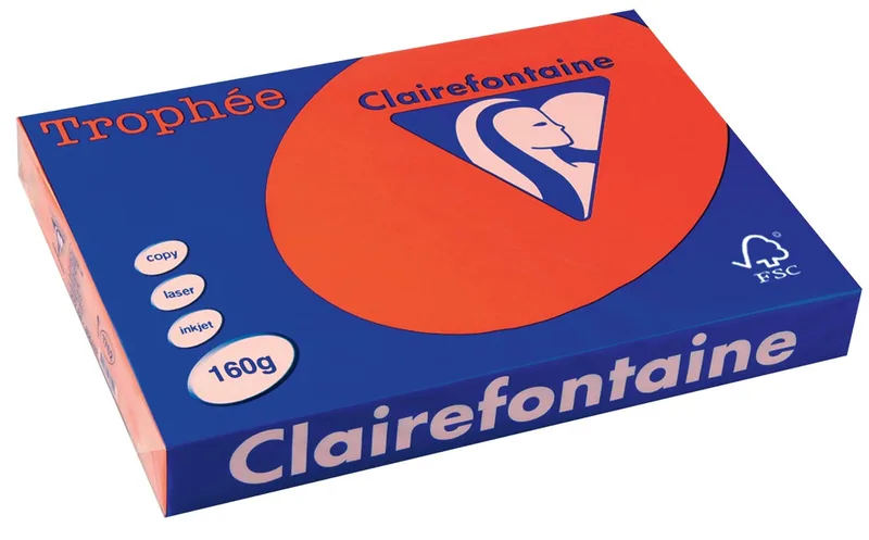 Trophée Intens, gekleurd papier, A3, 160 g, 250 vel, koraalrood de Clairefontaine – photo produit