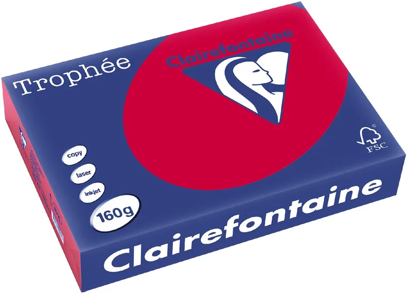 Trophée Intens, gekleurd papier, A4, 160 g, 250 vel, kersenrood von Clairefontaine – Produktfoto