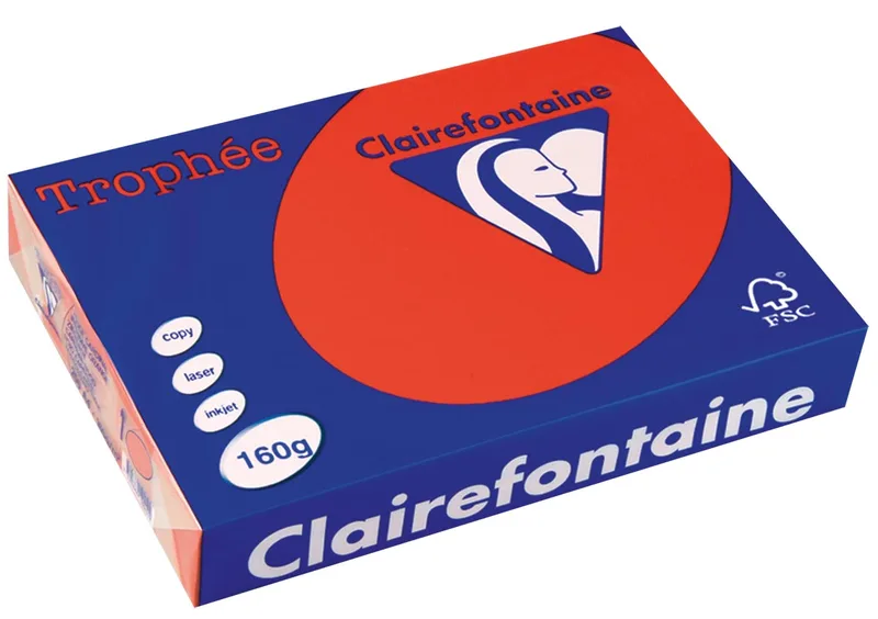 Trophée Intens, gekleurd papier, A4, 160 g, 250 vel, koraalrood von Clairefontaine – Produktfoto