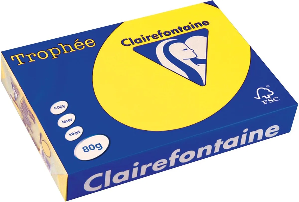 Trophée Intens, gekleurd papier, A4, 80 g, 500 vel, 5 stuks van Clairefontaine in Zonnegeel – productfoto