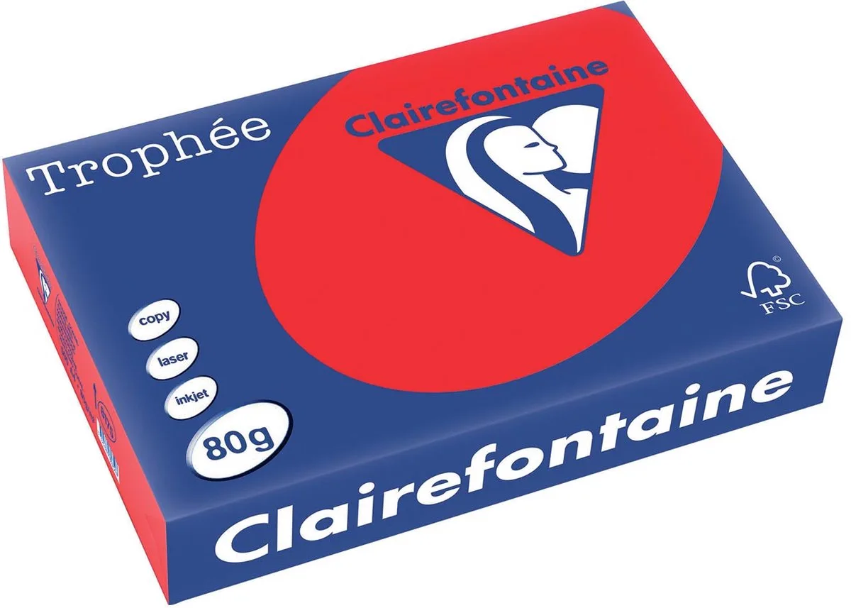 Trophée Intens, gekleurd papier, A4, 80 g, 500 vel, koraal 5 stuks de Clairefontaine en Rouge – photo produit