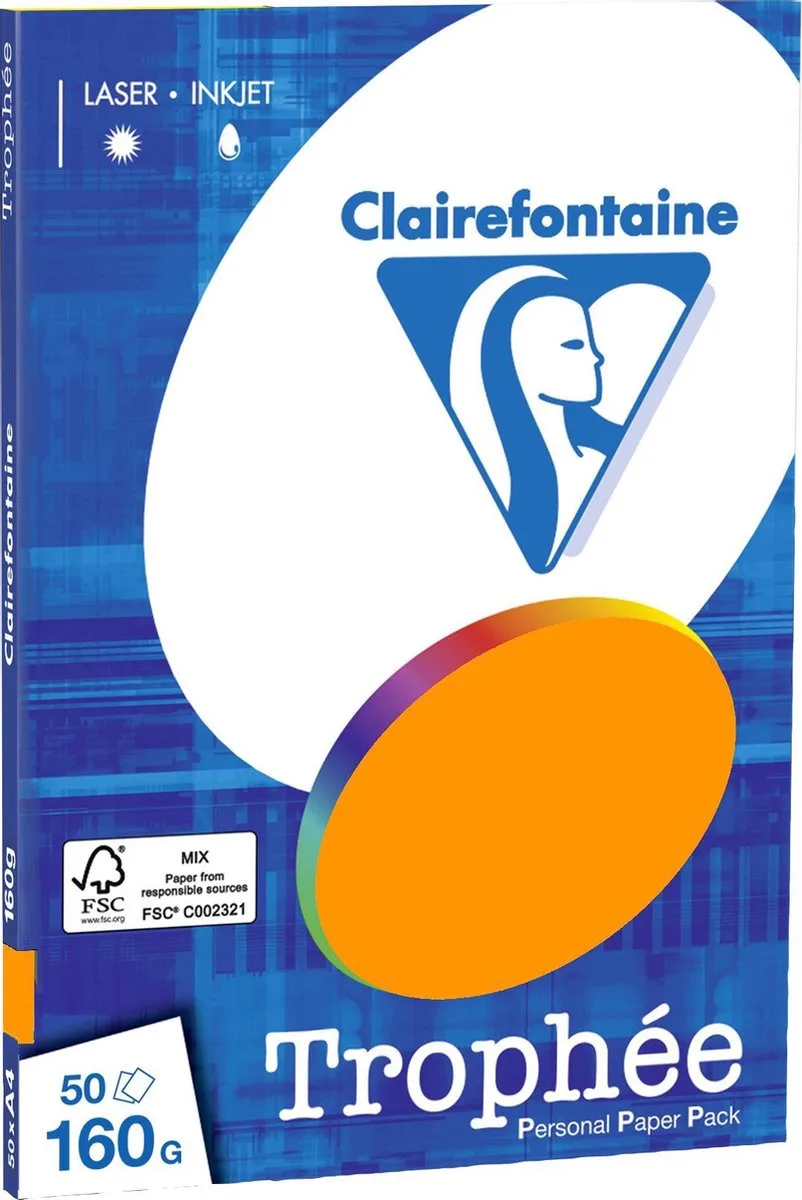 Trophée - Kopieerpapier- A4 160 gram - 50 vellen van Clairefontaine in Fel Oranje – productfoto